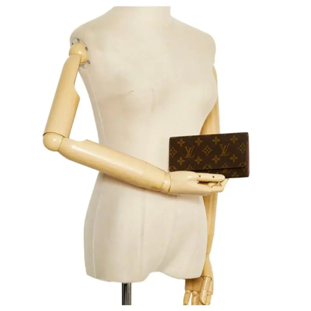 Louis Vuitton Monogram Long Wallet Clutch Small Bag Bifold Brown Coated Canvas
